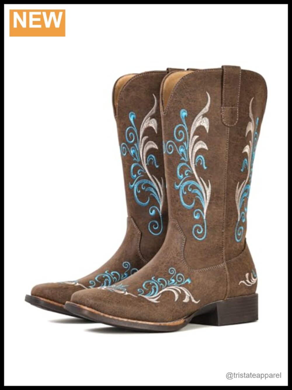 Women's Mid Calf Cowboy Boots Square Toe Faux Leather Slip-On Western